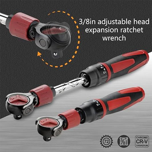 3/8" Drive Ratchet Wrench - 72T Steel Socket Wrench with Flexible Head & Reversible Switch