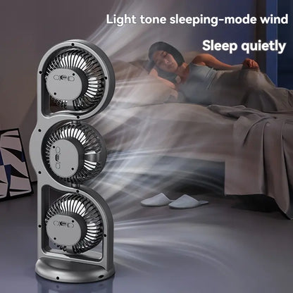 📢📢40% OFF !! ⏰3-Head USB Rechargeable Desk Fan, 720° Air Circulation, 5 Speeds, Ultra Quiet Portable Mini Cooler for Office Bedroom Camping