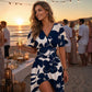 📢📢40% OFF !! ⏰🌊Women's Ruffle Sleeve Sexy Sundress Floral V Neck Short Wrap Dress with Pockets✨Holiday Beach Pocket Mini Dress