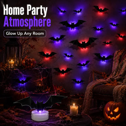 📢📢40% OFF !! ⏰2026 New Halloween 3D Lighted Bats, LED Glowing Hanging Wall Bat Decorations