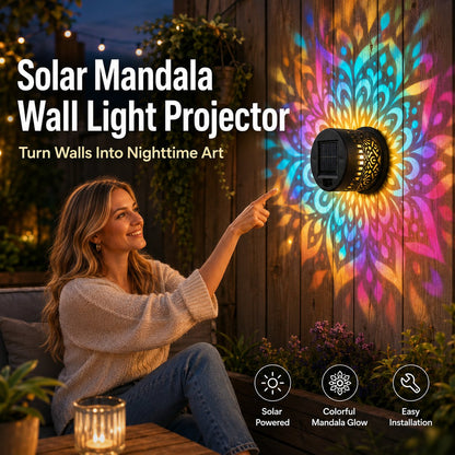 📢📢50% OFF !! ⏰💡Solar Mandala Wall Light Outdoor Garden Fence Projector Lamp Patio Ambient Decor✨