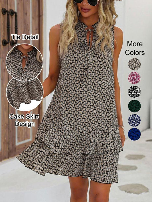 📢📢50% OFF !! ⏰ 💃 Women's dress with a bow and geometric pattern