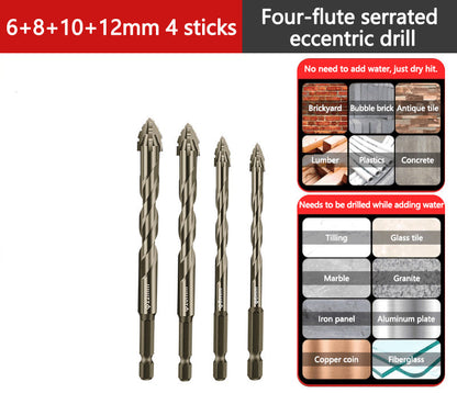 📢📢50% OFF !! ⏰4‑Flute Serrated Eccentric Drill Bit Kit – 4 cutting edges, titanium‑coated, fast chip removal. Drills tile, wood, metal & concrete. A must‑have for DIYers! ⚡✨