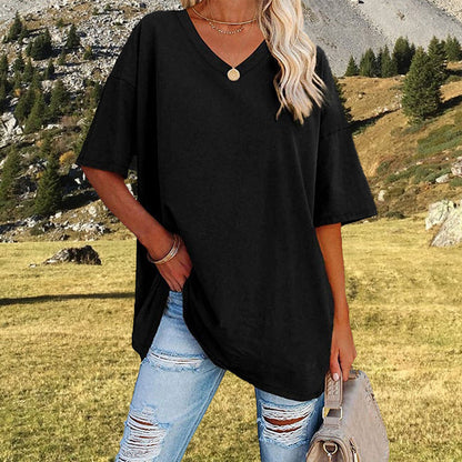 📢📢50% OFF !! ⏰Tankaneo Women's Plus Size V Neck T Shirts Summer Half Sleeve Tees Casual Loose Fit Cotton Tunic Top
