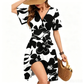 📢📢40% OFF !! ⏰🌊Women's Ruffle Sleeve Sexy Sundress Floral V Neck Short Wrap Dress with Pockets✨Holiday Beach Pocket Mini Dress