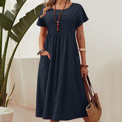 📢📢50% OFF !! ⏰Women’s Pleated Dress with Short Sleeves and Pockets