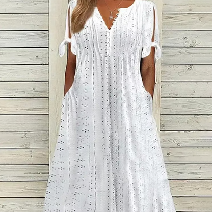 ⏰Last Day Sale 50% Off💃Women's Elegant V-Neck Hollow-Out Solid Dress