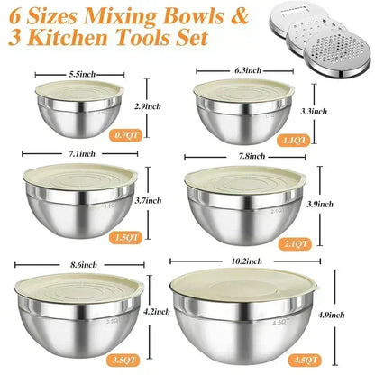 🎉 2026 Sale — Over 31,200 Sold! 🥣 304 Stainless Steel Mixing Bowl Set with Airtight Lids & Grater Attachments 🔪✨
