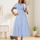 ✨Hot Sale！！ Women's Boho Chic Smocked Waist Maxi Dress