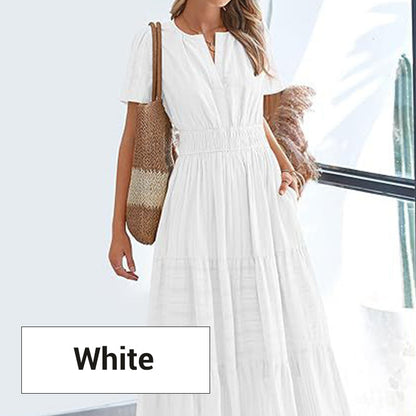 ✨Hot Sale！！ Women's Boho Chic Smocked Waist Maxi Dress
