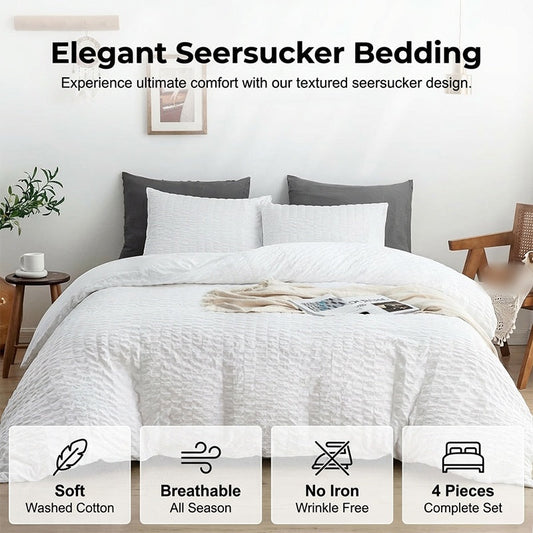 🔥40% OFF🔥4-Piece Textured Seersucker Bedding Set