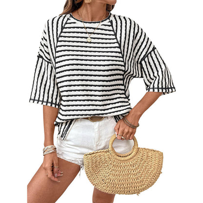 🔥30% OFF🔥Women's Striped Relaxed Fit T-Shirt