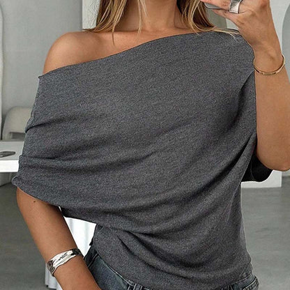 🔥 Hot sale 50% OFF！& 2026 HOT SALE🔥Women's Asymmetrical Off-Shoulder Batwing Sleeve Top