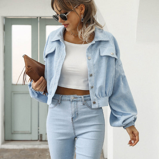 🔥 Hot sale 37% OFF🔥Women's Cropped Corduroy Jacket with Balloon Sleeves