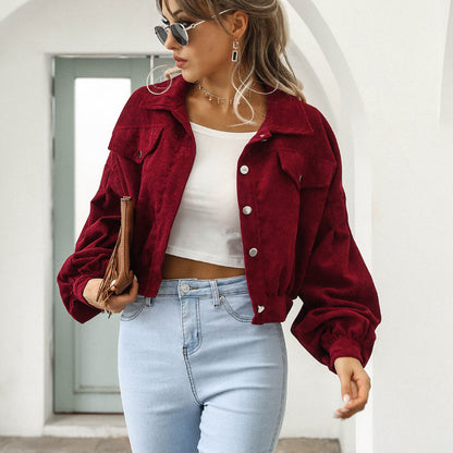 🔥 Hot sale 37% OFF🔥Women's Cropped Corduroy Jacket with Balloon Sleeves
