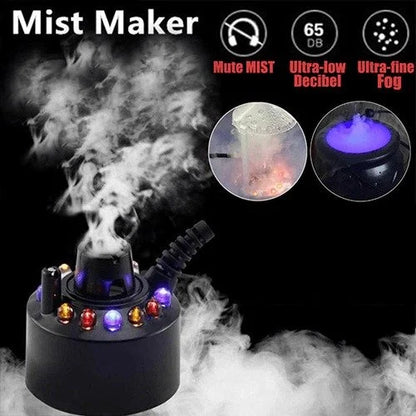 📢📢50% OFF !! ⏰Ultrasonic Mist Maker – 12 LED Colors, Safe 24V & Chemical-Free Fog – Perfect for Halloween & Decor 🌫️
