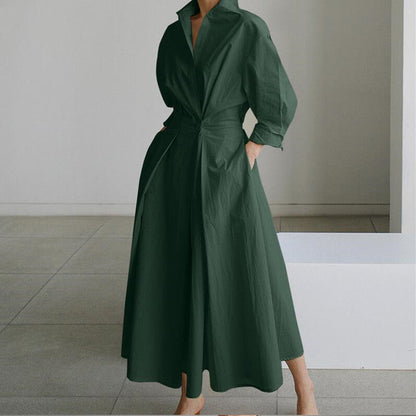 🔥2026 Hot Sale 50% OFF🔥 Women's Plain Cotton Lapel Shirt Wrap Dress