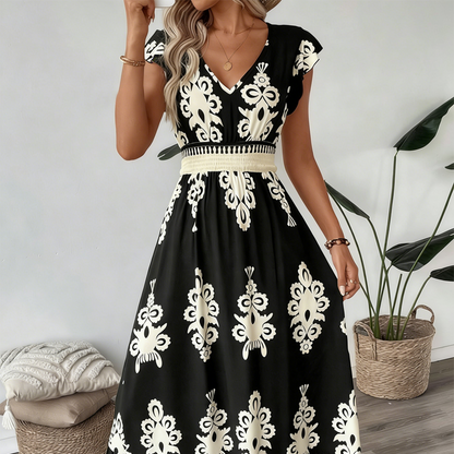 🔥2026 Hot sale 35% OFF🔥Women's V-Neck Baroque Print Flowy Maxi Dress