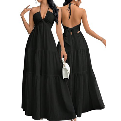🔥2026 Hot sale 30% OFF🔥Halter Neck Backless Tiered Maxi Dress