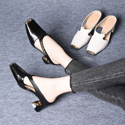 🔥 Hot sale 30% OFF🔥Women's Casual Metal Square Toe Mid Block Heel Mules