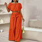 🔥2026 Hot sale 30% OFF🔥Off-Shoulder Puff Sleeve Top with Wide-Leg Pants 2-Pieces Set