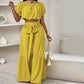 🔥2026 Hot sale 30% OFF🔥Off-Shoulder Puff Sleeve Top with Wide-Leg Pants 2-Pieces Set