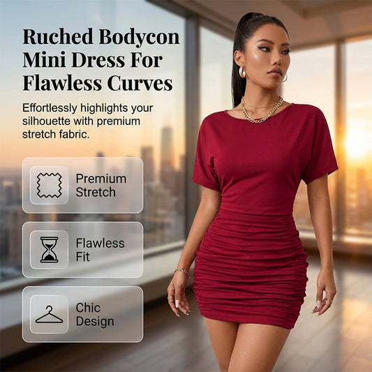🔥2026 Hot sale 35% OFF🔥Women's Short Sleeve Ruched Bodycon Mini Dress
