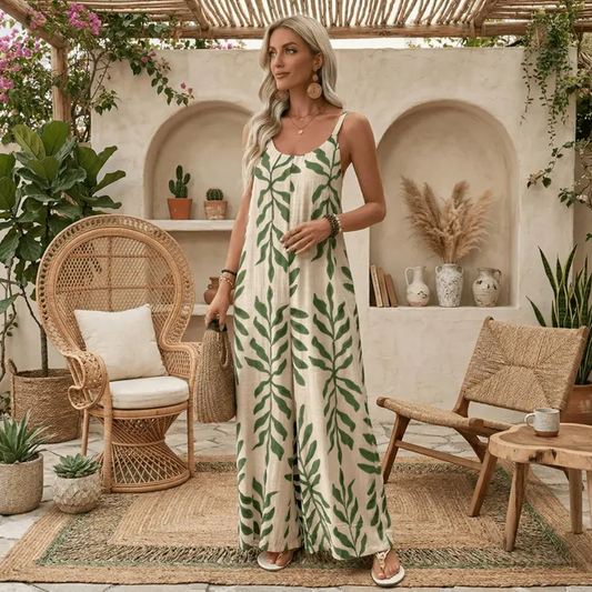 🔥2026 Hot sale 40% OFF🔥Women's Leaf Print Spaghetti Strap Jumpsuit