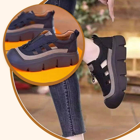 🔥40% OFF for a limited time🔥Women's Retro Zipper Hollow Platform Shoes