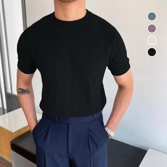 🔥 Hot sale 35% OFF🔥Men's Crew Neck Knit Short Sleeve Sweaters with Twist Pattern
