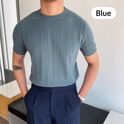 🔥 Hot sale 35% OFF🔥Men's Crew Neck Knit Short Sleeve Sweaters with Twist Pattern