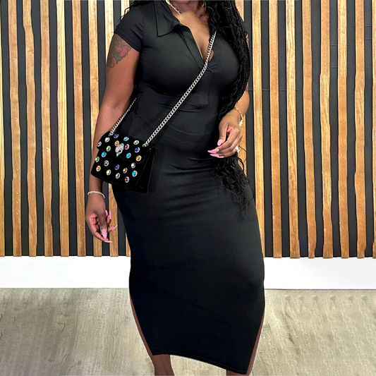 🔥40% OFF for a limited time🔥Women's Collared V-Neck Bodycon Midi Dress