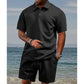 🔥40% OFF for a limited time🔥Men’s Diamond Pattern Turn-Down Collar Short Sleeve Top & Drawstring Shorts 2-Piece Set