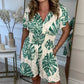 🔥 Hot sale 30% OFF🔥Women's Casual V-Neck Leaf Print Romper with Pockets