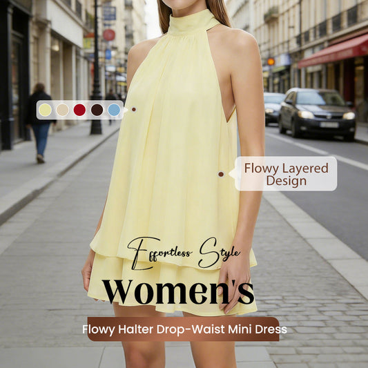 🔥2026 Hot sale 30% OFF🔥Women's Flowy Halter Drop-Waist Mini Dress