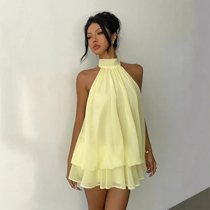 🔥2026 Hot sale 30% OFF🔥Women's Flowy Halter Drop-Waist Mini Dress