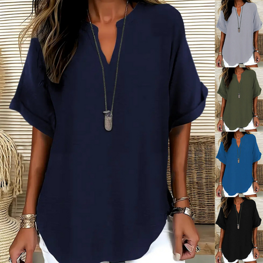 🔥50% OFF for a limited time🔥Fashion Loose Solid Color Short Sleeve Top