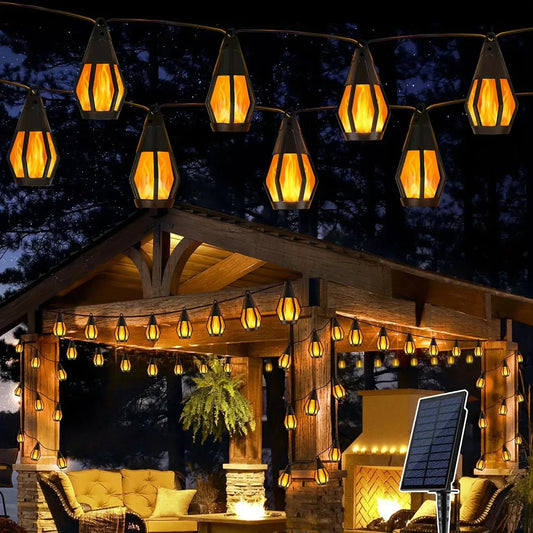 🔥 Hot sale 30% OFF🔥New IP65 Solar LED String Lights, flame-style, waterproof, for outdoor use, with sensor, for gardens, courtyards and camping, 360° beam angle