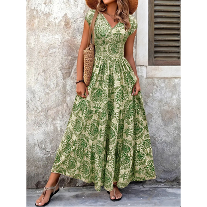 🔥2026 Hot sale 39% OFF🔥Women's V-Neck Floral Print Smocked Maxi Dress