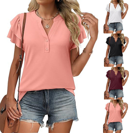 🔥 Hot sale 30% OFF🔥Women's Casual V-Neck Ruffle Short-Sleeved T-Shirt