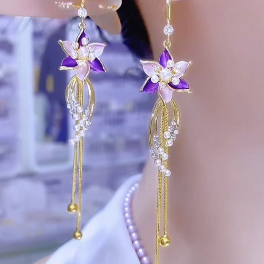 🔥 Hot sale 40% OFF🔥Elegant Purple Flower Tassel Earrings
