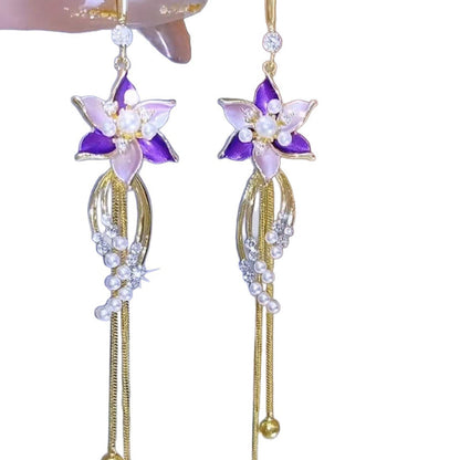 🔥 Hot sale 40% OFF🔥Elegant Purple Flower Tassel Earrings