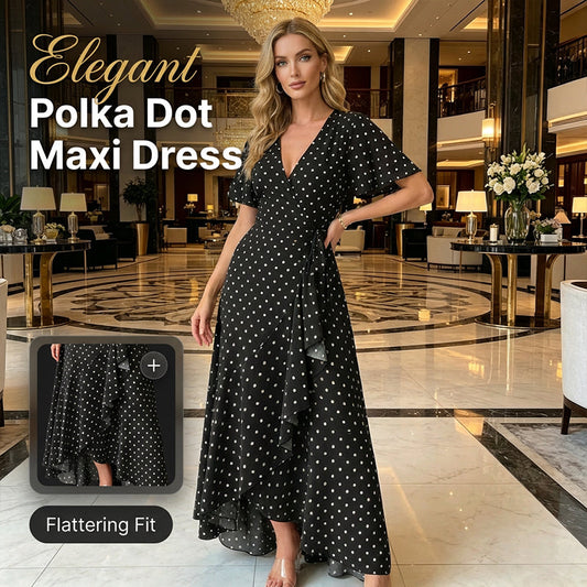 🔥2026 Hot sale 34% OFF🔥Women's Polka Dot V-Neck Maxi Dress