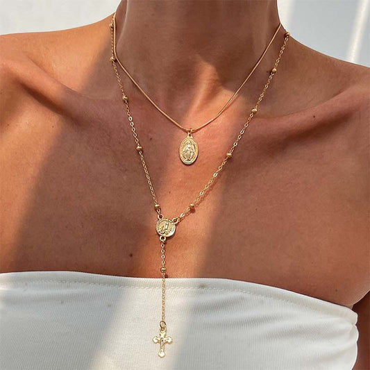 🌸LAST DAY 50% OFF !! ⏰🌸Layered Gold Cross Necklaces for Women