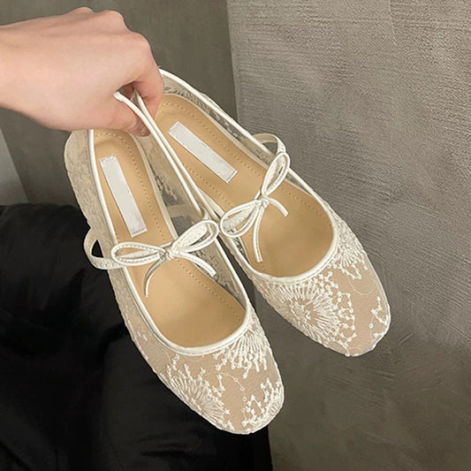 🔥40% OFF for a limited time🔥Elegant Mesh Ballet Shoes with Bow