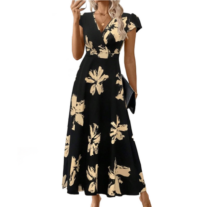 📢📢30% OFF !! ⏰Women's Casual Printed V-Neck Ruffle Dress