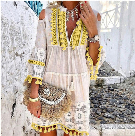 📢📢40% OFF !! ⏰ – Women's Loose Cotton Linen Embroidered Dress 🌸👗