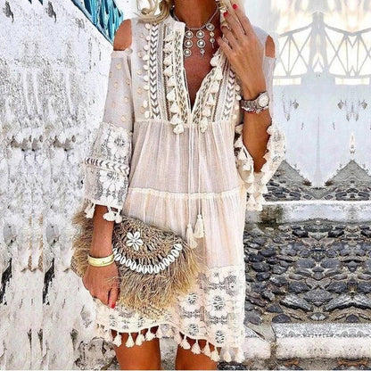 📢📢40% OFF !! ⏰ – Women's Loose Cotton Linen Embroidered Dress 🌸👗