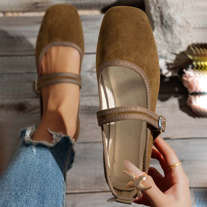 📢📢50% OFF !! ⏰Comfortable PU Suede-Look Ballet Flats with Strap