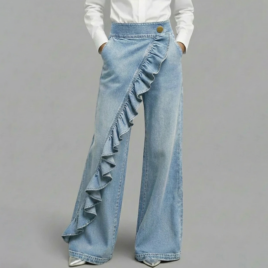 📢📢30% OFF !! ⏰Women’s Asymmetrical Ruffle Wide-Leg Denim Pants